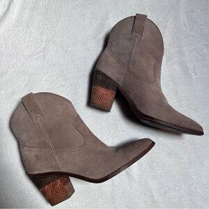 Frye Taupe Suede Western Ankle Boots